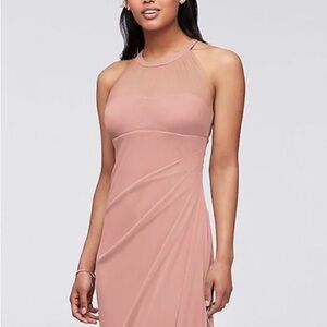 David’s Bridal Style F15662 Pink Organza High Neck A-Line Formal Dress Size 16